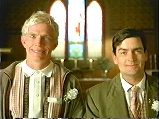 Shellshocked by their experience from this movie, Church and Sheen neverless let out a small sign they are happy it's all over.